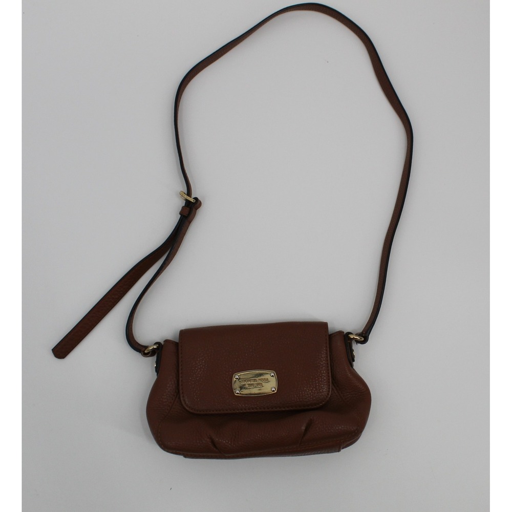 Michael Kors Bedford Crossbody Bag Brown Pebbled Leather Gold Hardware Small